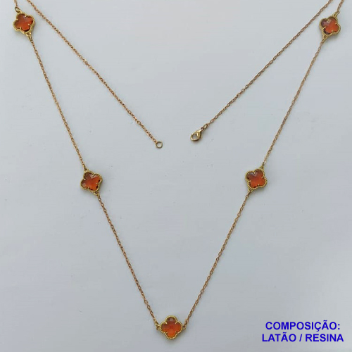 GARGANTILHA NO BRUTO PRONTO PARA O BANHO - CORRENTE 60CM COM PINGENTES TIPO VAN CLEEF VIDRO MARROM 10MM - PESO TOTAL 3,4GR - COMPOSIÇÃO: LATÃO / VIDRO - BRU14033