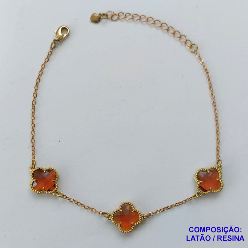 PULSEIRA NO BRUTO PRONTO PARA O BANHO - PULSEIRA 17CM + EXTENSOR COM PINGENTES TIPO VAN CLEEF VIDRO MARROM 10MM - PESO TOTAL 3,2GR - COMPOSIÇÃO: LATÃO / VIDRO - BRU14035