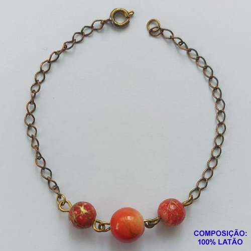 PULSEIRA NO BRUTO PRONTO PARA O BANHO(CX110) - PULSEIRA 18CM COM BOLINHAS VERMELHAS - PESO TOTAL 2,1GR - COMPOSIÇÃO: 100% LATÃO - BRU14040