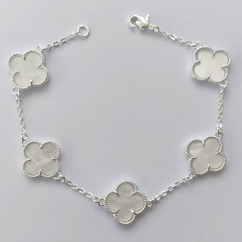 PULSEIRA FOLHEADO A PRATA COM 50 MILÉSIMOS + VERNIZ DIAMOND - PULSEIRA 18CM VAN CLEEF MADRE PÉROLA FECHO LAGOSTA - PRA131