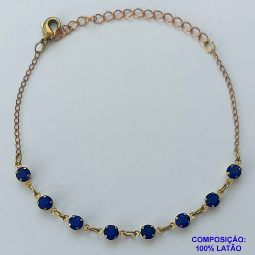 PULSEIRA NO BRUTO PRONTO PARA O BANHO(CX110) - PULSEIRA COM STRASS AZUIS 16CM + EXTENSOR - COMPOSIÇÃO 100% LATÃO - PESO: 1,9GR - BRU14063