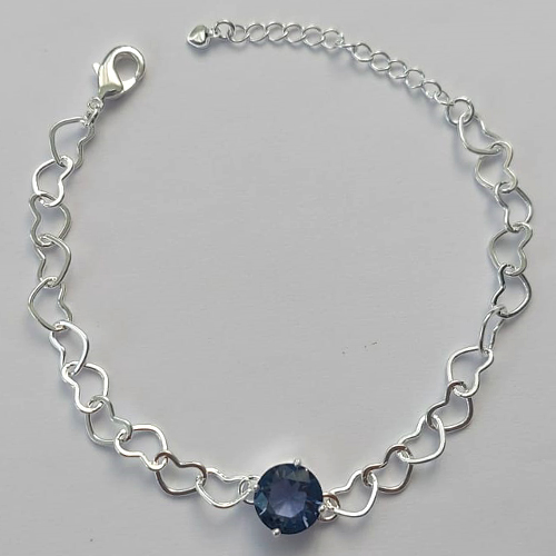 PULSEIRA FOLHEADA A PRATA COM 50 MILÉSIMOS + VERNIZ DIAMOND - CORRENTE CORAÇÃO 17CM + EXTENSOR E FECHO LAGOSTA - PINGENTE EM ZIRCÔNIA LILÁS 9MM - PRA152