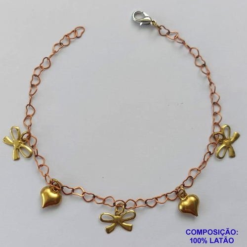 PULSEIRA PRONTO PARA O BANHO(CX105) - PULSEIRA COM CORAÇÕES E LACINHOS - TAMANHO 18CM - PESO TOTAL 2,3GR - BRU14065