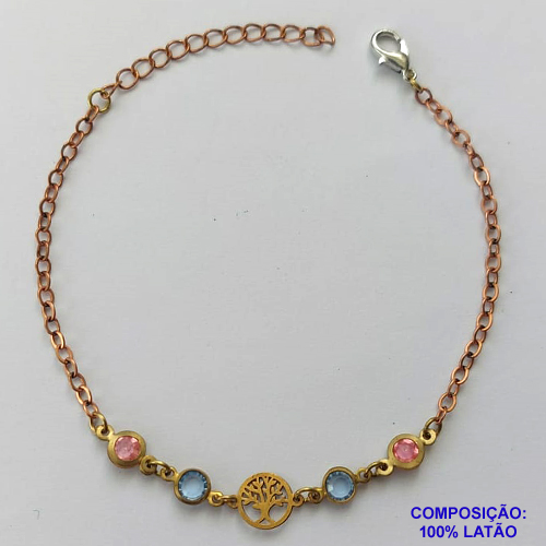 PULSEIRA PRONTO PARA O BANHO - (CX.50)  PULSEIRA COM CRISTAIS COLORIDOS E ÁRVORE DA VIDA - TAMANHO 18CM - PESO TOTAL 2,3GR - BRU14067