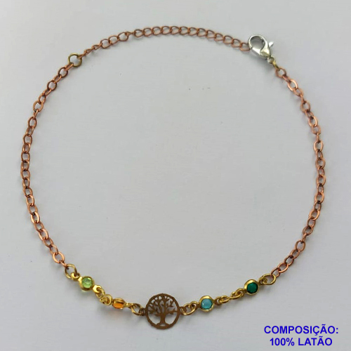 PULSEIRA PRONTO PARA O BANHO(CX105) - PULSEIRA COM CRISTAIS COLORIDOS E ÁRVORE DA VIDA - TAMANHO 18CM - PESO TOTAL 2,1GR - BRU14068