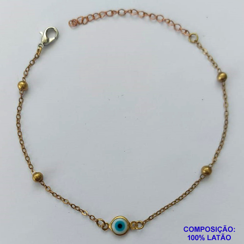 PULSEIRA PRONTA PARA O BANHO - (CX.50)  PULSEIRA COM BOLINHAS E OLHO GREGO - TAMANHO 18CM - PESO TOTAL 1,9GR - BRU14069