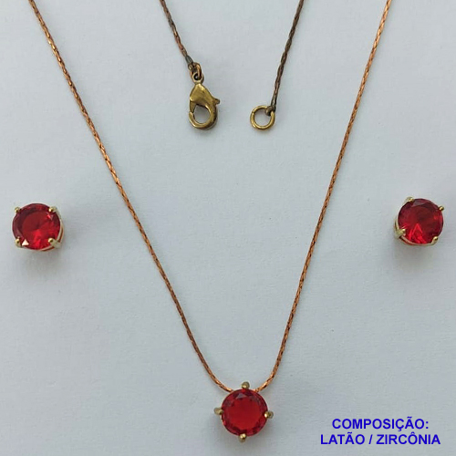 CONJUNTO NO BRUTO PRONTO PARA O BANHO(CX110) -  CORRENTE L11 IMPORTADA E FECHO LAGOSTA COM BASE EM ALTA FUSÃO E PEDRA EM ZIRCÔNIA 8X8MM - PESO TOTAL 4.6GR - BRU14076