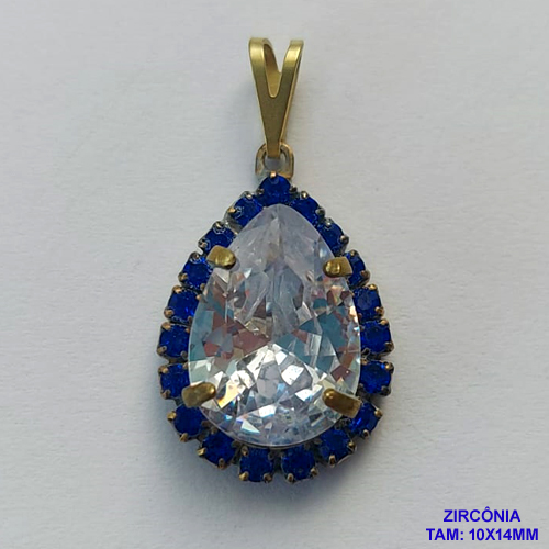 PINGENTE NO BRUTO PRONTO PARA O BANHO(CX105) - PINGENTE COM BASE CRAVEJADA EM CRISTAIS AZUIS E ZIRCÔNIA CRISTAL 10X14MM - PESO TOTAL 2,9GR - BRU14079