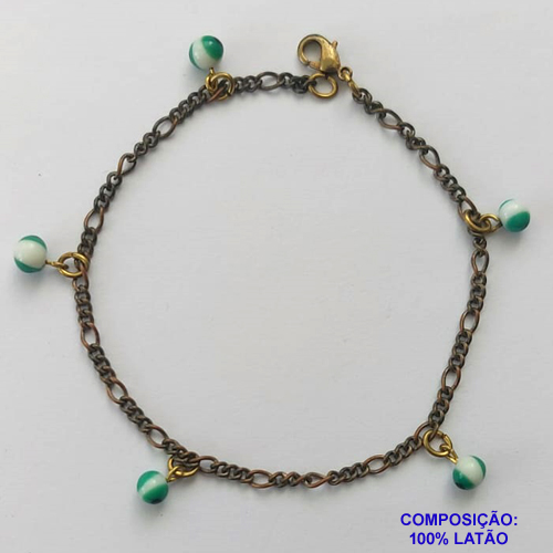 PULSEIRA NO BRUTO PRONTO PARA O BANHO(CX107) - PULSEIRA COM OLHOS GREGOS VERDES - TAMANHO: 18CM FECHO LAGOSTA - COMPOSIÇÃO LATÃO - PESO: 2,9GR  BRU14090