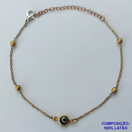 PULSEIRA NO BRUTO PRONTO PARA O BANHO(CX110) - PULSEIRA COM BOLINHAS E OLHO GREGO 18CM + EXTENSOR - COMPOSIÇÃO 100% LATÃO - PESO: 1,5GR  BRU14091