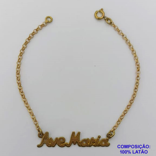 PULSEIRA NO BRUTO PRONTO PARA O BANHO(CX106) - PULSEIRA COM PINGENTE AVE MARIA - TAMANHO: 18CM - COMPOSIÇÃO 100% LATÃO - PESO: 2,1GR  BRU14097
