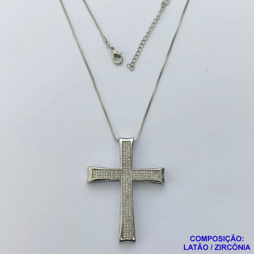 GARGANTILHA NO BRUTO PRONTO PARA O BANHO -(CX.49)  GARGANTILHA COM CORRENTE VENEZIANA 45CM + EXTENSOR COM PINGENTE CRUCIFIXO CRAVEJADA EM MICROS ZIRCÔNIAS 37X49MM - PESO 10,8GR - COMPOSIÇÃO: LATÃO / ZIRCÔNIA - BRU14100