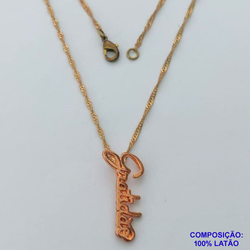 GARGANTILHA NO BRUTO PRONTO PARA O BANHO - GARGANTILHA COM CORRENTE SINGAPURA 45CM COM PINGENTE GRATIDÃO 27MM - PESO 3,3GR - COMPOSIÇÃO: 100% LATÃO - BRU14102
