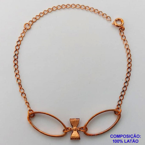PULSEIRA NO BRUTO PRONTO PARA O BANHO(CX107) - PULSEIRA COM DETALHES VAZADOS E LACINHO -  TAMANHO: 16CM + EXTENSOR - PESO 3,5GR - COMPOSIÇÃO: 100% LATÃO - BRU14103