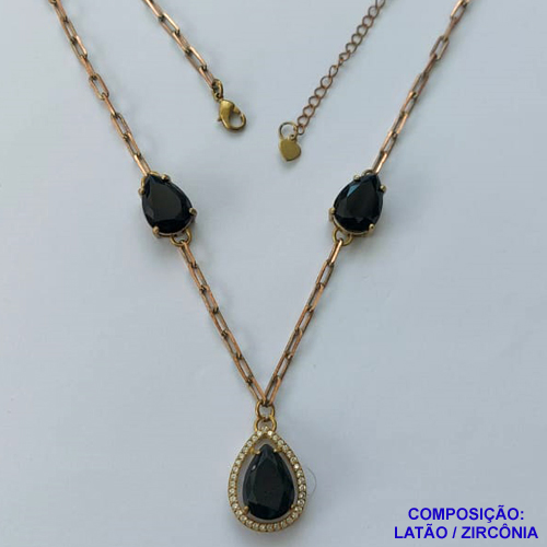GARGANTILHA NO BRUTO PRONTO PARA O BANHO(CX106) - GARGANTILHA COM ZIRCÔNIAS NEGRAS - TAMANHO 50CM + EXTENSOR -  PESO 12,1GR - BRU14107