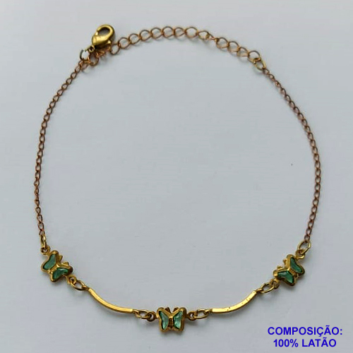 PULSEIRA NO BRUTO PRONTO PARA O BANHO - (CX.46)  PULSEIRA COM BORBOLETAS  - TAMANHO: 18CM + EXTENSOR - PESO 1GR - COMPOSIÇÃO: 100% LATÃO - BRU14109