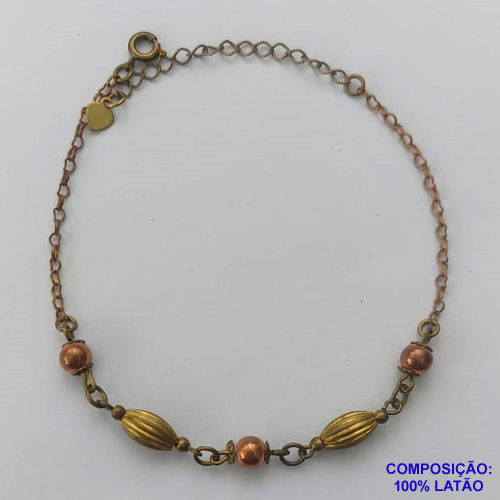 PULSEIRA NO BRUTO PRONTO PARA O BANHO -(CX.33)  PULSEIRA COM BOLINHAS  - TAMANHO: 18CM + EXTENSOR - PESO 2,4GR - COMPOSIÇÃO: 100% LATÃO - BRU14111