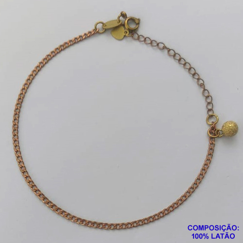 PULSEIRA NO BRUTO PRONTO PARA O BANHO - (CX.46)  PULSEIRA COM PINGENTE BOLINA COM BRILHOS  - TAMANHO: 18CM + EXTENSOR - PESO 2,8GR - COMPOSIÇÃO: 100% LATÃO - BRU14112