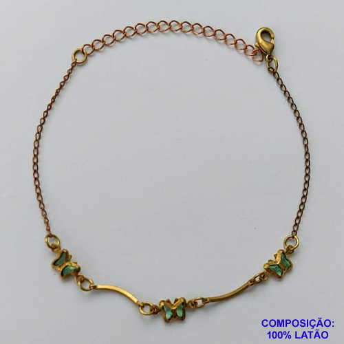 PULSEIRA NO BRUTO PRONTO PARA O BANHO(CX110) - PULSEIRA COM BORBOLETAS - TAMANHO: 17CM + EXTENSOR - PESO 1,6GR - COMPOSIÇÃO: LATÃO - BRU14129