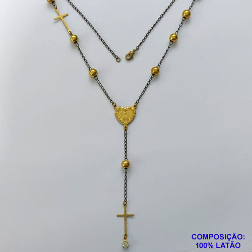 GARGANTILHA NO BRUTO PRONTO PARA O BANHO(CX108) - TERÇO COM CORRENTE COM BOLINHAS 3MM COM PINGENTE CRUCIFIXO - COMPOSIÇÃO: LATÃO - PESO TOTAL 3,9GR - BRU14132