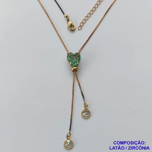 GARGANTILHA NO BRUTO PRONTO PARA O BANHO - CORRENTE GRAVATINHA VENEZIANA 45CM - COM PINGENTE COM BASE EM ALTA FUSÃO E PEDRA EM ZIRCÔNIA CORAÇÃO 10X10MM VERDE - PESO 4,1GR - BRU14141