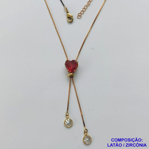 GARGANTILHA NO BRUTO PRONTO PARA O BANHO - CORRENTE GRAVATINHA VENEZIANA 45CM - COM PINGENTE COM BASE EM ALTA FUSÃO E PEDRA EM ZIRCÔNIA CORAÇÃO 10X10MM VERMELHO - PESO 4,1GR - BRU14142