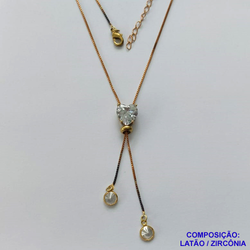 GARGANTILHA NO BRUTO PRONTO PARA O BANHO - CORRENTE GRAVATINHA VENEZIANA 45CM - COM PINGENTE COM BASE EM ALTA FUSÃO E PEDRA EM ZIRCÔNIA CORAÇÃO 10X10MM CRISTAL - PESO 4,1GR - BRU14144