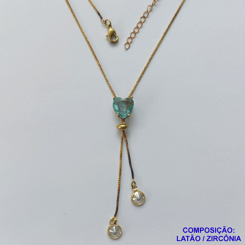 GARGANTILHA NO BRUTO PRONTO PARA O BANHO - CORRENTE GRAVATINHA VENEZIANA 45CM - COM PINGENTE COM BASE EM ALTA FUSÃO E PEDRA EM ZIRCÔNIA CORAÇÃO 10X10MM AZUL - PESO 4,1GR - BRU14145