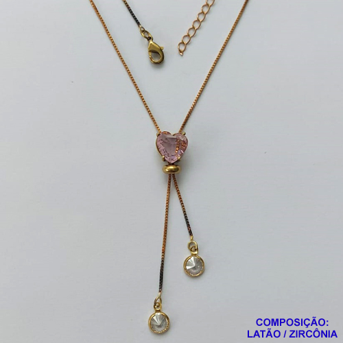 GARGANTILHA NO BRUTO PRONTO PARA O BANHO - CORRENTE GRAVATINHA VENEZIANA 45CM - COM PINGENTE COM BASE EM ALTA FUSÃO E PEDRA EM ZIRCÔNIA CORAÇÃO 10X10MM ROSA - PESO 4,1GR - BRU14147