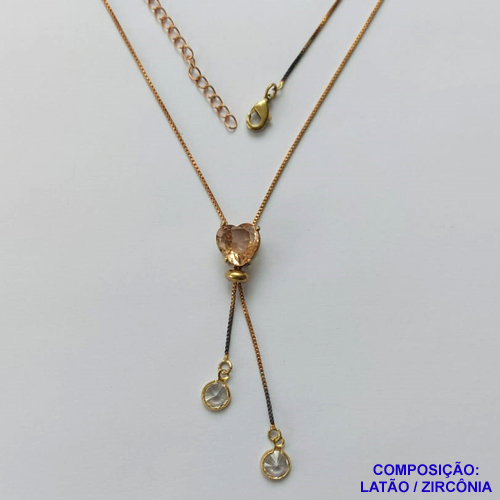GARGANTILHA NO BRUTO PRONTO PARA O BANHO - CORRENTE GRAVATINHA VENEZIANA 45CM - COM PINGENTE COM BASE EM ALTA FUSÃO E PEDRA EM ZIRCÔNIA CORAÇÃO 10X10MM BEGE - PESO 4,1GR - BRU14149