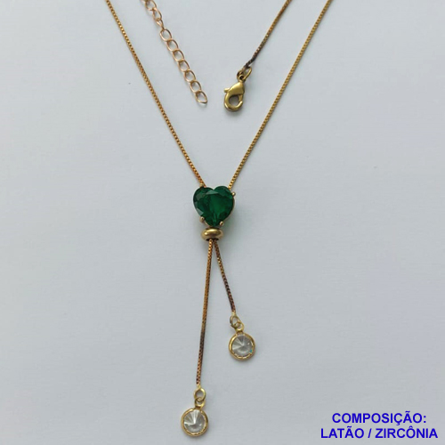 GARGANTILHA NO BRUTO PRONTO PARA O BANHO - CORRENTE GRAVATINHA VENEZIANA 45CM - COM PINGENTE COM BASE EM ALTA FUSÃO E PEDRA EM ZIRCÔNIA CORAÇÃO 10X10MM VERDE - PESO 4,1GR - BRU14150