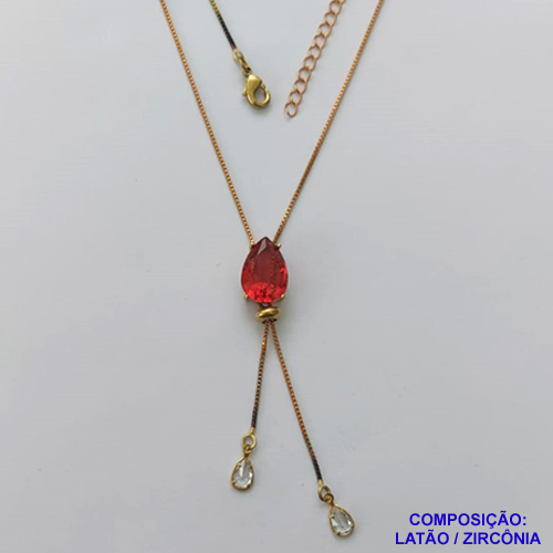 GARGANTILHA NO BRUTO PRONTO PARA O BANHO - (CX.118)  CORRENTE GRAVATINHA VENEZIANA 45CM - COM PINGENTE COM BASE EM ALTA FUSÃO E PEDRA EM ZIRCÔNIA 10x14MM VERMELHA - PESO 3GR - BRU14156