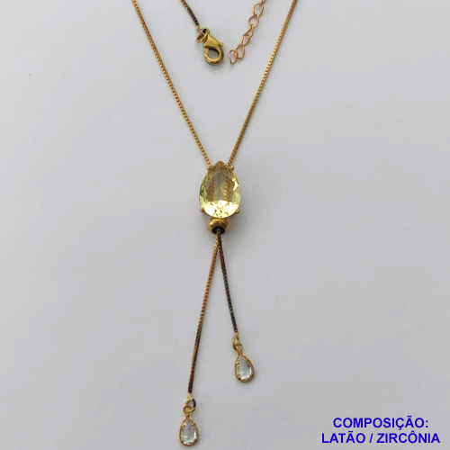 GARGANTILHA NO BRUTO PRONTO PARA O BANHO - (CX.118)  CORRENTE GRAVATINHA VENEZIANA 45CM - COM PINGENTE COM BASE EM ALTA FUSÃO E PEDRA EM ZIRCÔNIA 10x14MM AMARELA - PESO 3GR - BRU14158