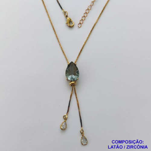 GARGANTILHA NO BRUTO PRONTO PARA O BANHO - (CX.118)  CORRENTE GRAVATINHA VENEZIANA 45CM - COM PINGENTE COM BASE EM ALTA FUSÃO E PEDRA EM ZIRCÔNIA 10x14MM FUMÊ - PESO 3GR - BRU14159