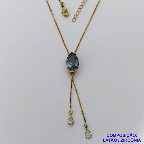 GARGANTILHA NO BRUTO PRONTO PARA O BANHO - (CX.118)  CORRENTE GRAVATINHA VENEZIANA 45CM - COM PINGENTE COM BASE EM ALTA FUSÃO E PEDRA EM ZIRCÔNIA 10x14MM LILÁS - PESO 3GR - BRU14163