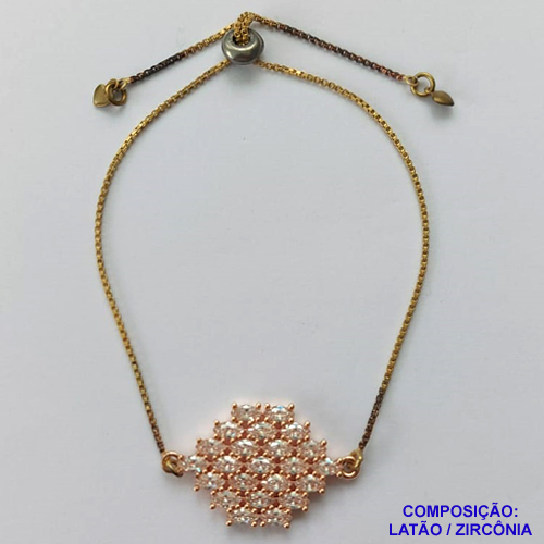 PULSEIRA NO BRUTO PRONTA PARA O BANHO(CX110) - PULSEIRA AJUSTÁVEL COM PINGENTE CRAVEJADO EM MICROS ZIRCÔNIAS - PESO 5,5GR - BRU14170