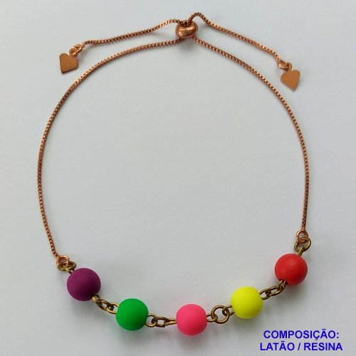 PULSEIRA NO BRUTO PRONTA PARA O BANHO - (CX.46)  PULSEIRA AJUSTÁVEL COM BOLINHAS COLORIDAS - PESO 3,2GR - BRU14171