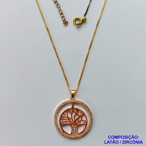GARGANTILHA NO BRUTO PRONTO PARA O BANHO - (CX.50)  PINGENTE REDONDO ÁRVORE DA VIDA CRAVEJADA COM MICROS ZIRCÔNIAS 24MM - PESO 4,7GR - COMPOSIÇÃO: LATÃO / ZIRCÔNIA - BRU14194