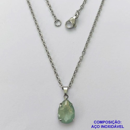 GARGANTILHA EM AÇO INOXIDÁVEL - (AÇO03) GARGANTILHA COM CORRENTE 50CM E PINGENTE EM RESINA VERDE COM BRILHOS 3X7MM - COMPOSIÇÃO: AÇO INOXIDÁVEL - AÇO1797