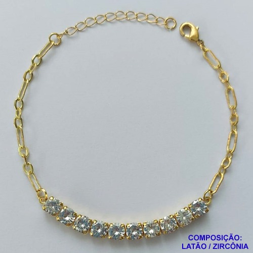 PULSEIRA NO BRUTO PRONTO PARA O BANHO - (CX108) PULSEIRA METADE CRAVEJADA EM ZIRCÔNIAS CRISTAL - LARGURA 1MM - PESO 5,0GR - BRU14195