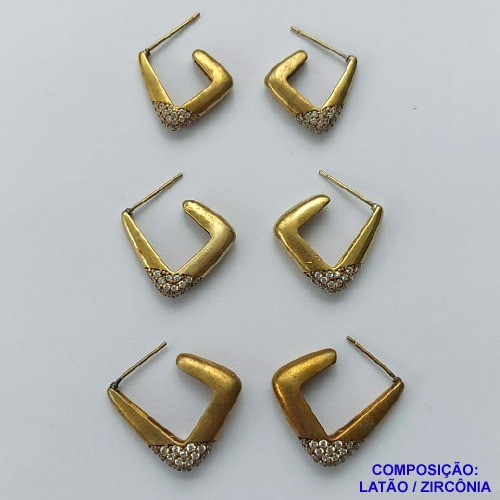 BRINCO NO BRUTO PRONTO PARA O BANHO (CX108) - BRINCO DE TRIO ARGOLA QUADRADA COM MICRO ZIRCÔNIAS - TAMANHOS: 18/16/14MM - PESO TOTAL 14,0GR - BRU14197