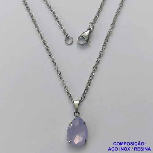GARGANTILHA EM AÇO INOXIDÁVEL - (AÇO03) GARGANTILHA COM CORRENTE 50CM E PINGENTE EM RESINA LILÁS 3X7MM - COMPOSIÇÃO: AÇO INOXIDÁVEL - AÇO1806