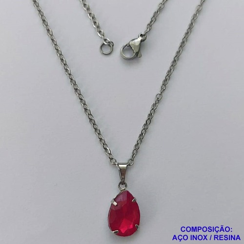 GARGANTILHA EM AÇO INOXIDÁVEL - (AÇO03) GARGANTILHA COM CORRENTE 50CM E PINGENTE EM RESINA ROSA 3X7MM - COMPOSIÇÃO: AÇO INOXIDÁVEL - AÇO1807