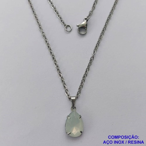 GARGANTILHA EM AÇO INOXIDÁVEL - (AÇO03) GARGANTILHA COM CORRENTE 50CM E PINGENTE EM RESINA BRANCA 3X7MM - COMPOSIÇÃO: AÇO INOXIDÁVEL - AÇO1809