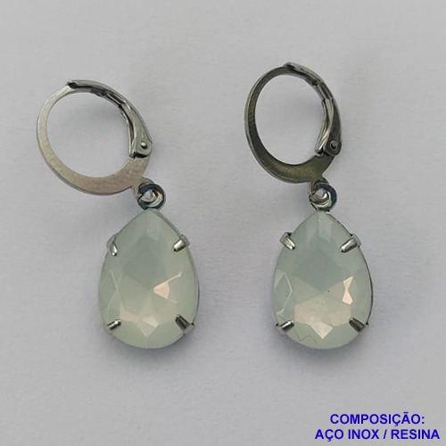 BRINCO EM AÇO INOXIDÁVEL - BRINCO ARGOLINHA DE PRESSÃO COM PINGENTE EM RESINA BRANCA 3X7MM - COMPOSIÇÃO: AÇO INOXIDÁVEL - AÇO1811