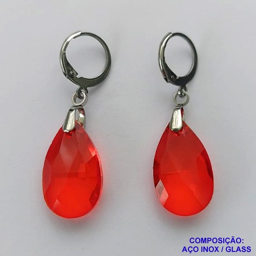 BRINCO EM AÇO INOXIDÁVEL(CX108) - BRINCO ARGOLINHA DE PRESSÃO COM PINGENTE PEDRA GLASS 21X12MM - COMPOSIÇÃO: AÇO INOXIDÁVEL - AÇO1816