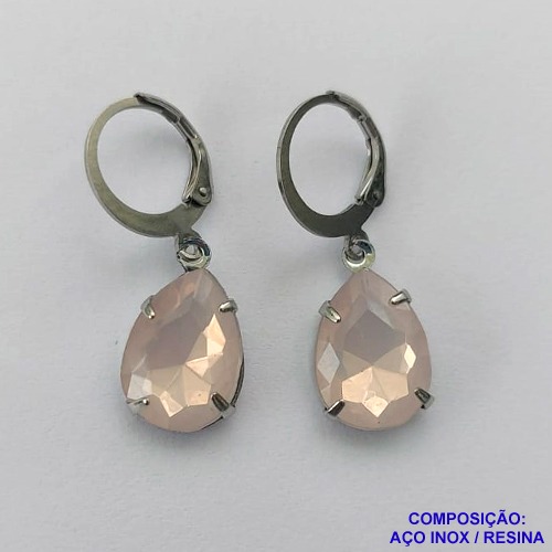 BRINCO EM AÇO INOXIDÁVEL - BRINCO ARGOLINHA DE PRESSÃO COM PINGENTE EM RESINA ROSE 3X7MM - COMPOSIÇÃO: AÇO INOXIDÁVEL - AÇO1818