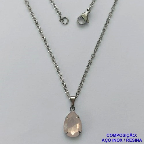 GARGANTILHA EM AÇO INOXIDÁVEL - (AÇO03) GARGANTILHA COM CORRENTE 50CM E PINGENTE EM RESINA ROSE 3X7MM - COMPOSIÇÃO: AÇO INOXIDÁVEL - AÇO1821