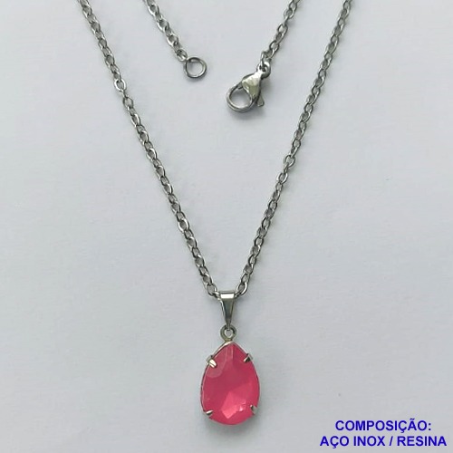 GARGANTILHA EM AÇO INOXIDÁVEL - (AÇO03) GARGANTILHA COM CORRENTE 50CM E PINGENTE EM RESINA ROSA 3X7MM - COMPOSIÇÃO: AÇO INOXIDÁVEL - AÇO1833