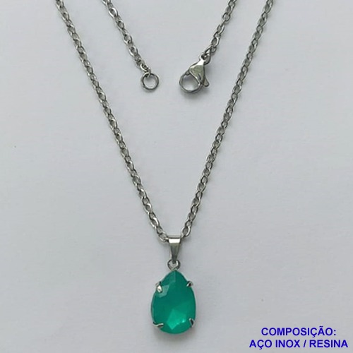 GARGANTILHA EM AÇO INOXIDÁVEL - (AÇO03) GARGANTILHA COM CORRENTE 50CM E PINGENTE EM RESINA VERDE 3X7MM - COMPOSIÇÃO: AÇO INOXIDÁVEL - AÇO1834